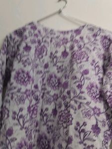 Purple Floral Print Cotton Kurta