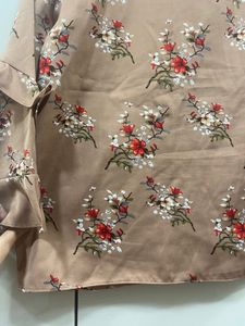 Madame Women Brown Floral Print Tie-Up Neck Top