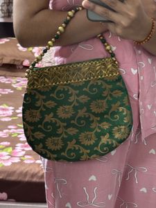 Embellished Green Clutch Bag