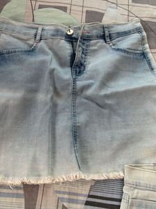 Light Wash Denim Skirt and Shorts Set