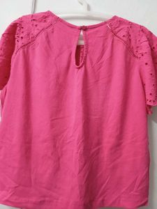 Bright Pink Eyelet Short Sleeve Top