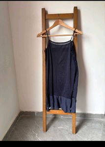 elegant Navy Slip Dress with Ruffle