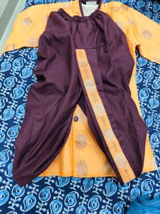 Silk blend Kurta with brown dhoti
