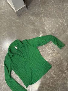 Green Mesh Long Sleeve Top