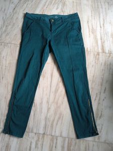 Teal Colored Zipper Ankle Pants