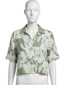 Green Floral Print Cropped Shirt