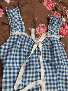 Blue Gingham Crop Top with Ribbon Tie