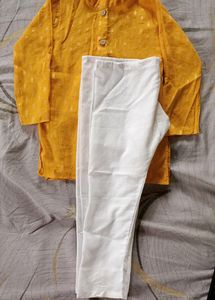 Kids Yellow Kurta White Pyjama