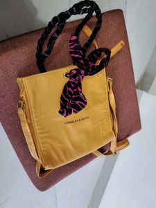Yellow Charles &amp; Keith Handbag with Scarf