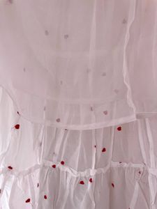 Tiered Heart Print Embroidered WhiteSkirt