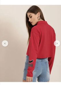 Red Cropped Long Sleeve Top