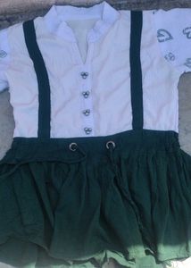 Girls' White & Green Kurta Set