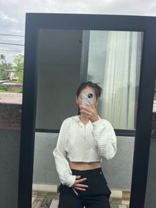 White Cropped Hoodie