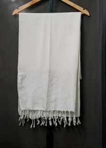 Elegant White Embroidered Scarf
