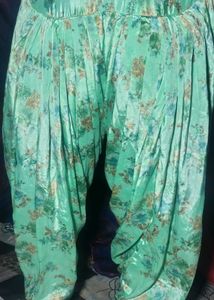 Women's Mint Green Floral Printed Satin Patiala Sa