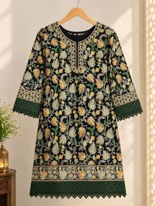 Embroidered Black Kurta with Green Lace