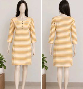 Yellow & White Striped Casual Dress .