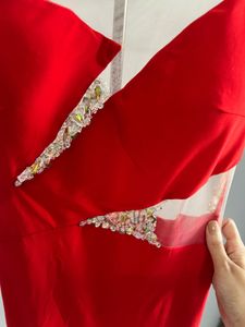Red Embellished Backless Maxi Dress
