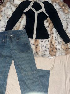 it girl low waist y2k Striped Flare Leg Jeans