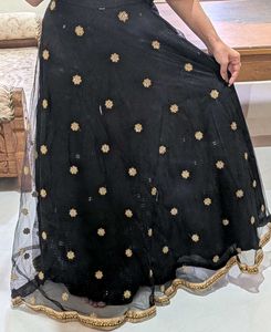Elegant Black Floral Embroidered Lehenga