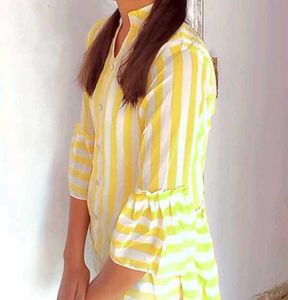 Yellow Striped Ruffled Sleeve Top