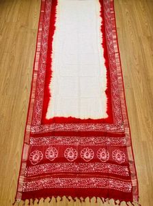 Red &amp; White Hand Block Print Saree