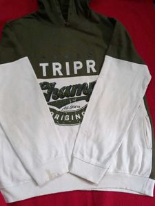 Olive Green And white Graphic Hoodie