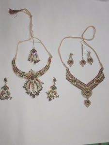te Two Multi Colour Necklace With Maang Tikka Comb
