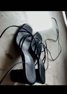 Black Strappy Square Toe Flats