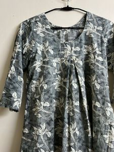 Grey Floral Print Kurta