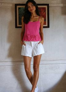 pink top & white shorts set