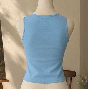 Sleeveless Ice Blue Collared Crop Top