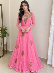 Beautiful Pink Embroidered Ethnic Gown