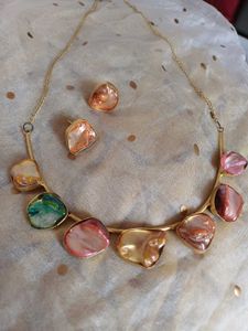 Boho Chic MOP Stone Necklace &amp; Earring Set