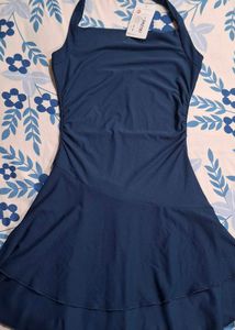 Navy Halter Neck RuchedSkater Dress