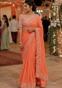 Elegant Peach Embroidered Saree