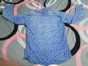 Blue Bird Print Casual Shirt