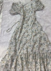 Floral Print Puff Sleeve Midi Dress