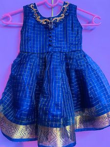 Navy Blue Kids Ethnic Organza Frock