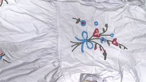 Embroidered light blue Peplum Top