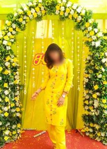 Yellow Kurta Set with Floral Embroidery