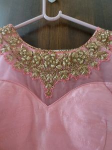 Elegant Pink &amp; Gold Anarkali Dress,Gown