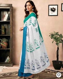 Ready To Wear Off White Cotton Printed Saree