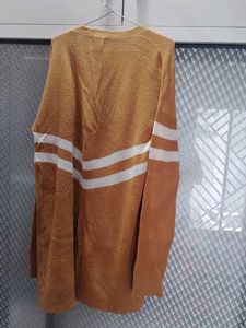 Mustard Yellow Cardigan with White Stripes