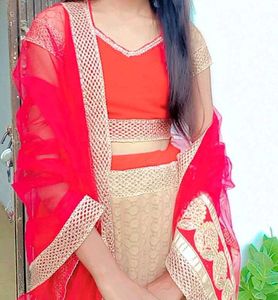 l red and cream lehenga