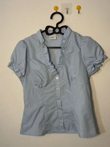 Light Blue Ruffled Short Sleeve Top