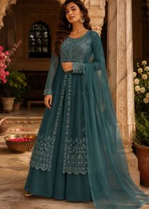 Elegant Teal Embellished Gown