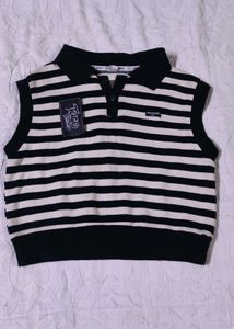 Striped Sleeveless Polo Top