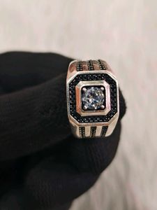 Men's Statement Ring with Clear Stone 925 silver