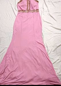 designer pink long party dress